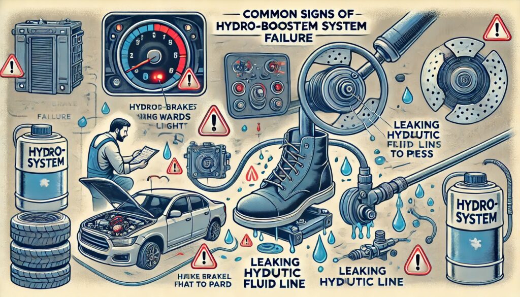 What are common signs of Hydro-Boost system failure