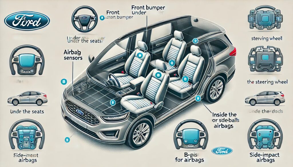 Where are the airbag sensors located in a Ford